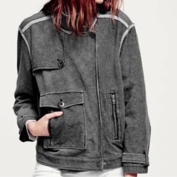 EUC FREE PEOPLE railroad knit pin stripe black grey jacket size S/M - Picture 3 of 16